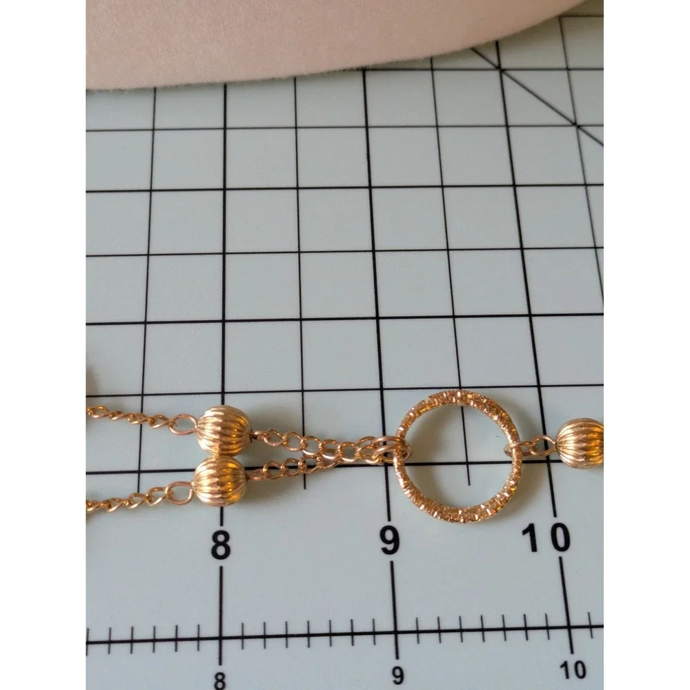 Gold Tone Tassel Necklace With Circular Stations Abstract Classic Elegant 18